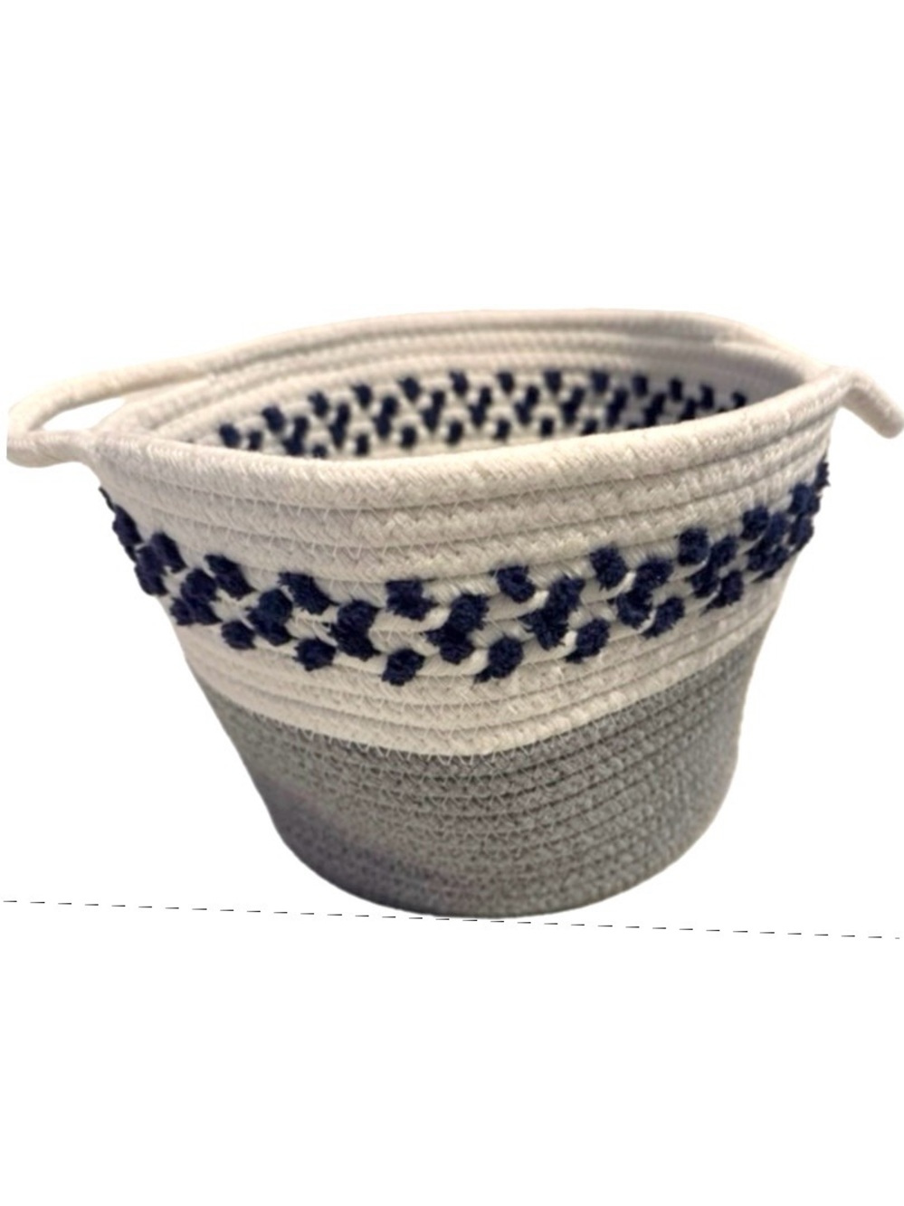 Coiled Cotton Rope Storage Basket Cream Gray Colorblock with Navy